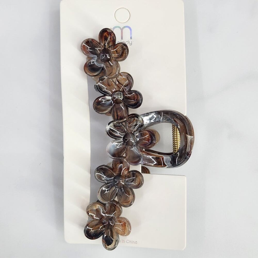 Flower Claw Clip - Hair Accessories - Marble Swirl Design Black/Brown/Ivory